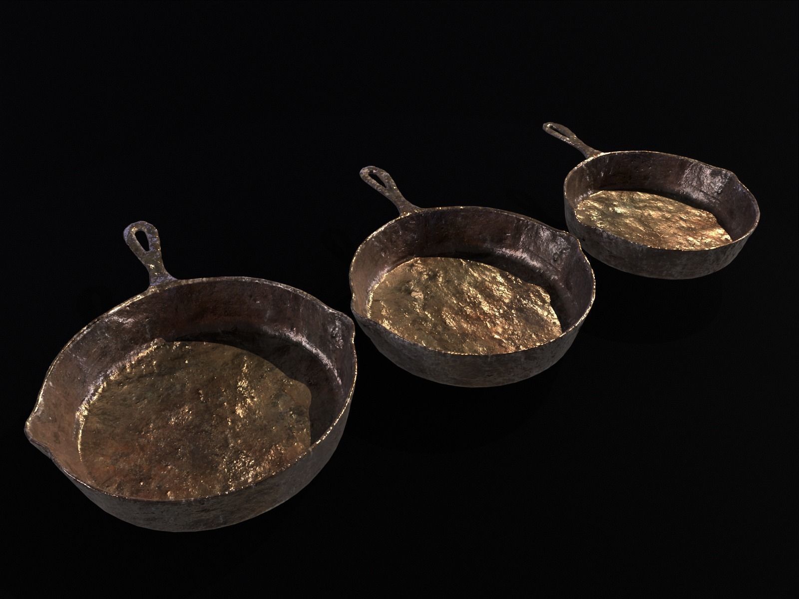 Old Iron Medieval Skillets Low-poly 3D model_22