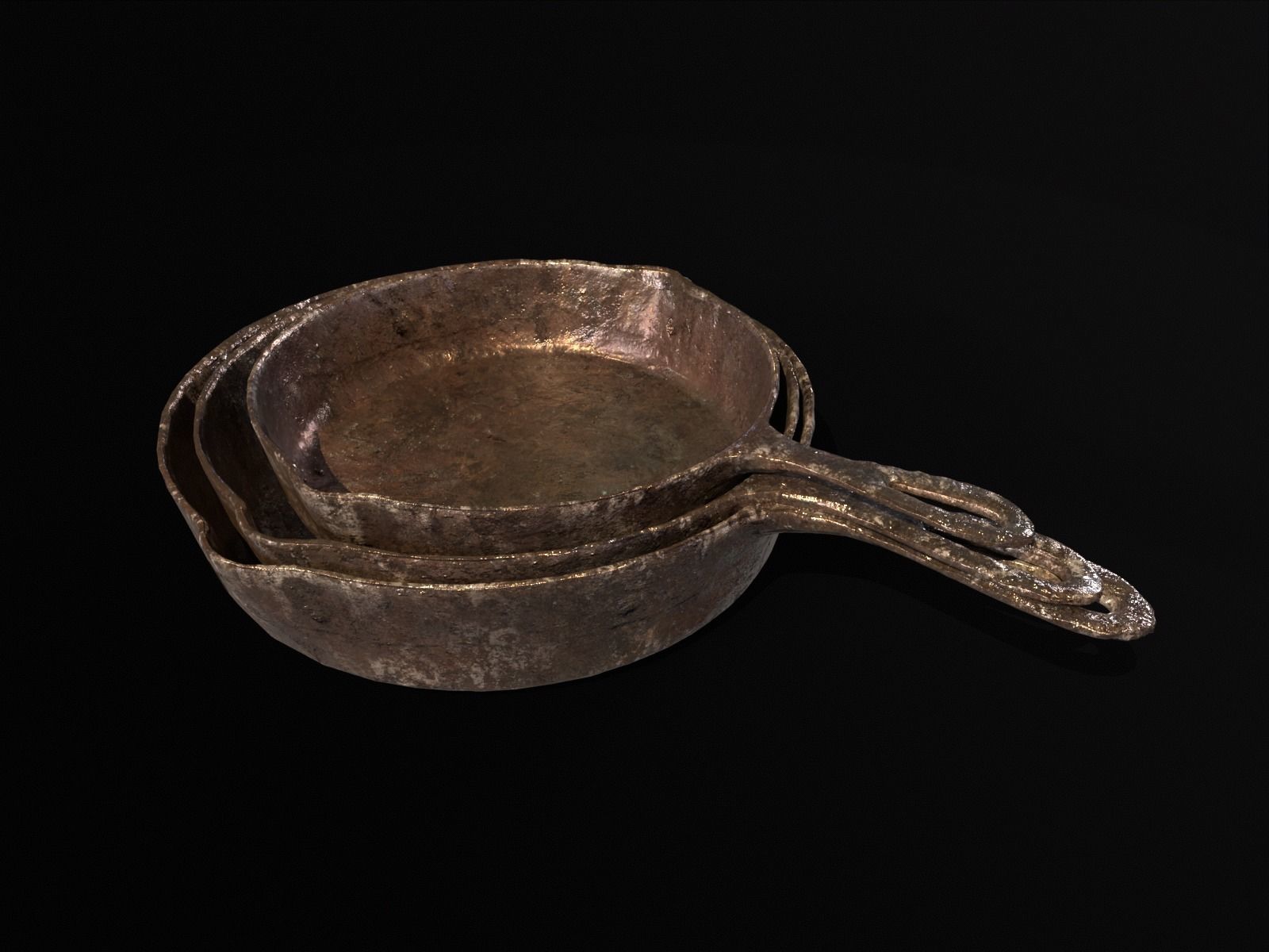Old Iron Medieval Skillets Low-poly 3D model_8