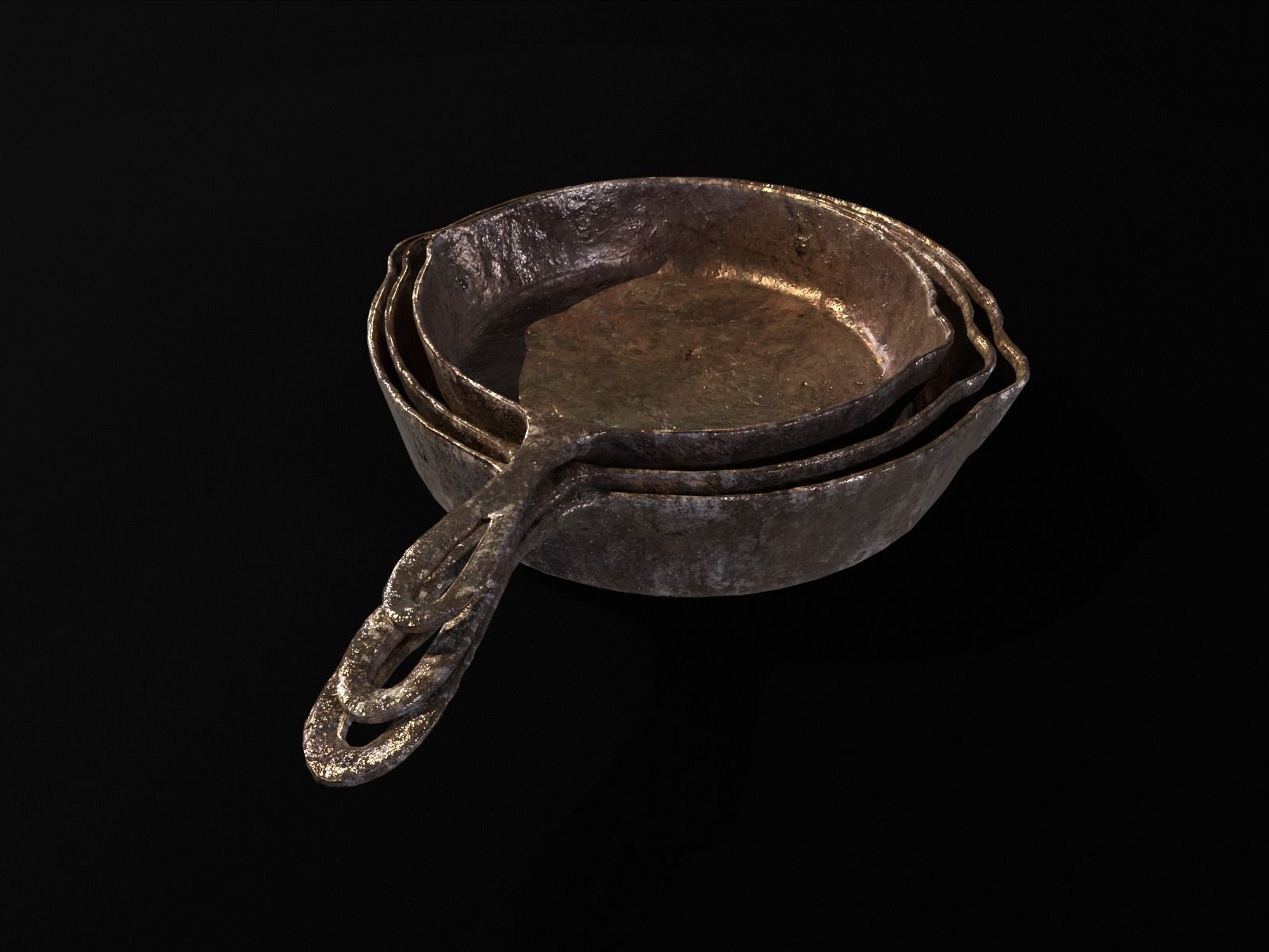 Old Iron Medieval Skillets Low-poly 3D model_14