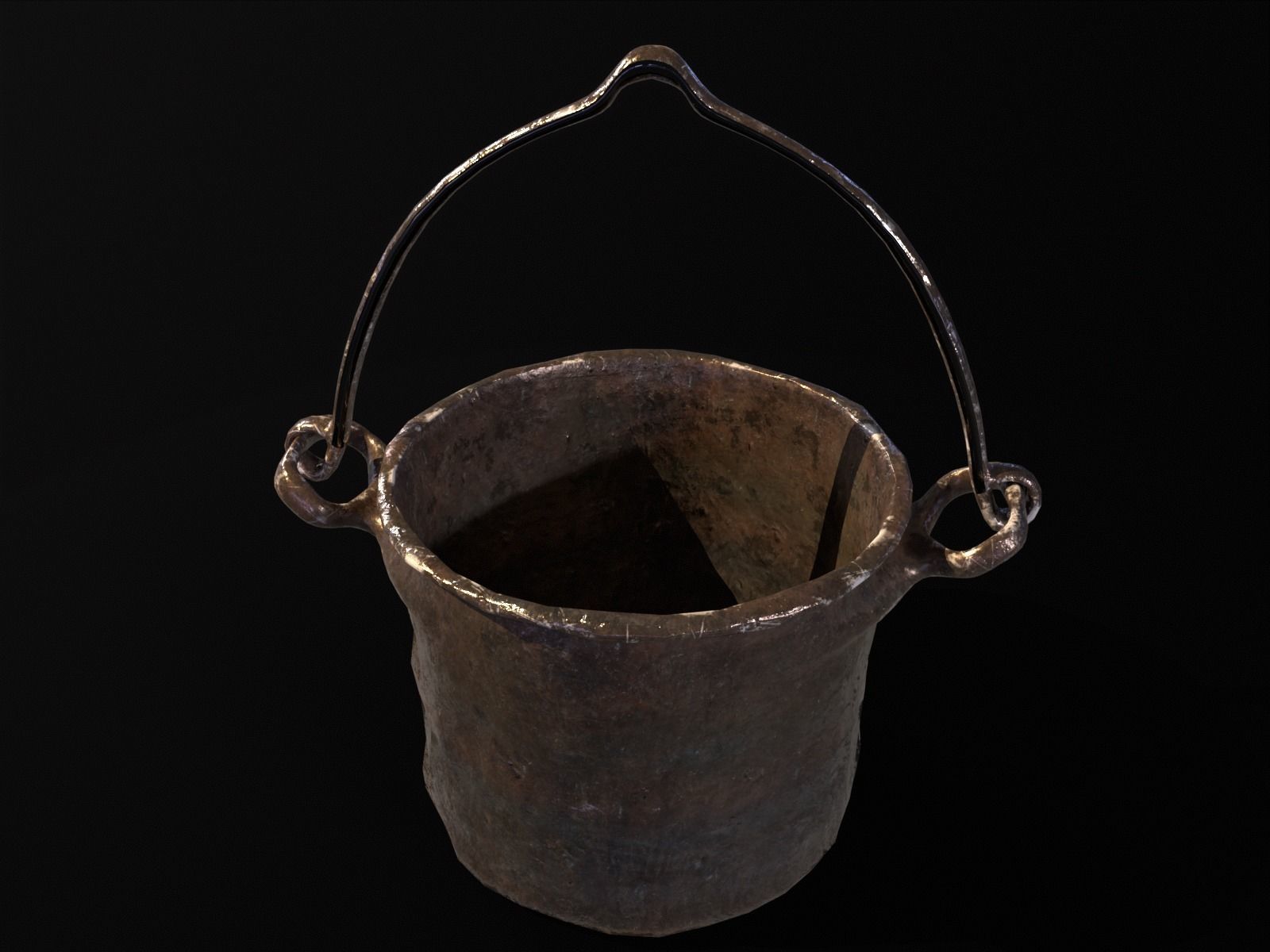 Old Medieval Iron Cauldron Low-poly 3D model_6