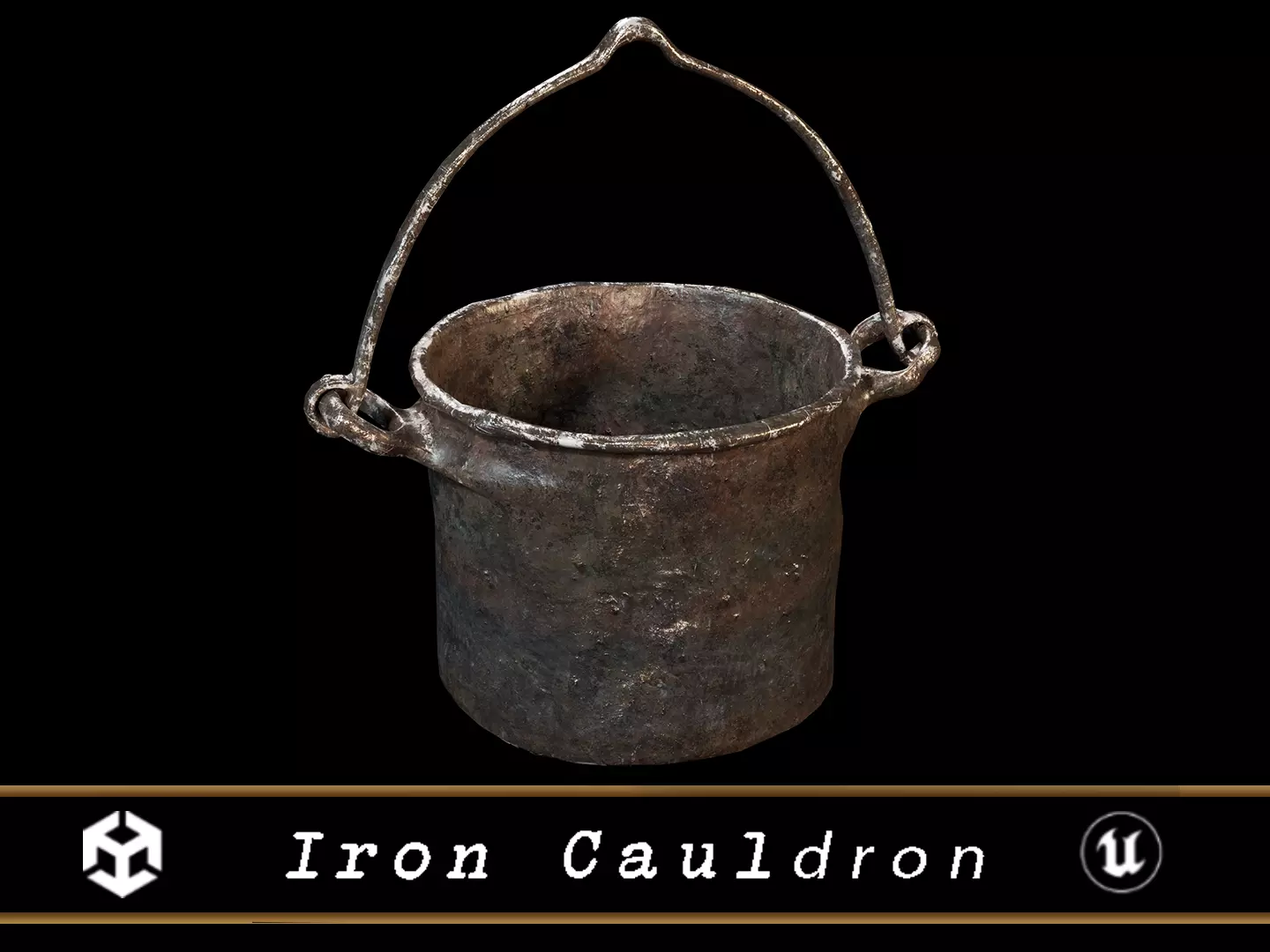 Old Medieval Iron Cauldron Low-poly 3D model_0