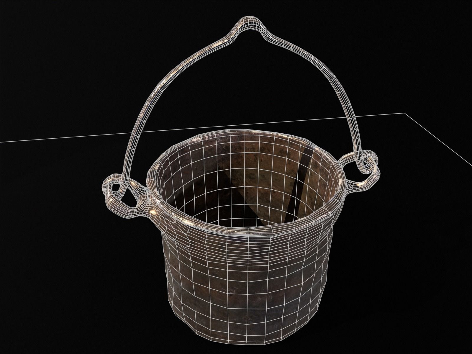 Old Medieval Iron Cauldron Low-poly 3D model_5