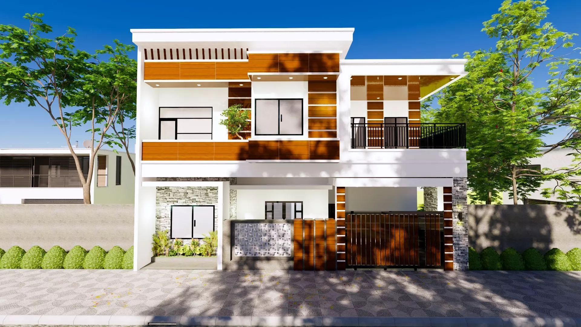 2 Floor House Design Modern Style 3D model_0