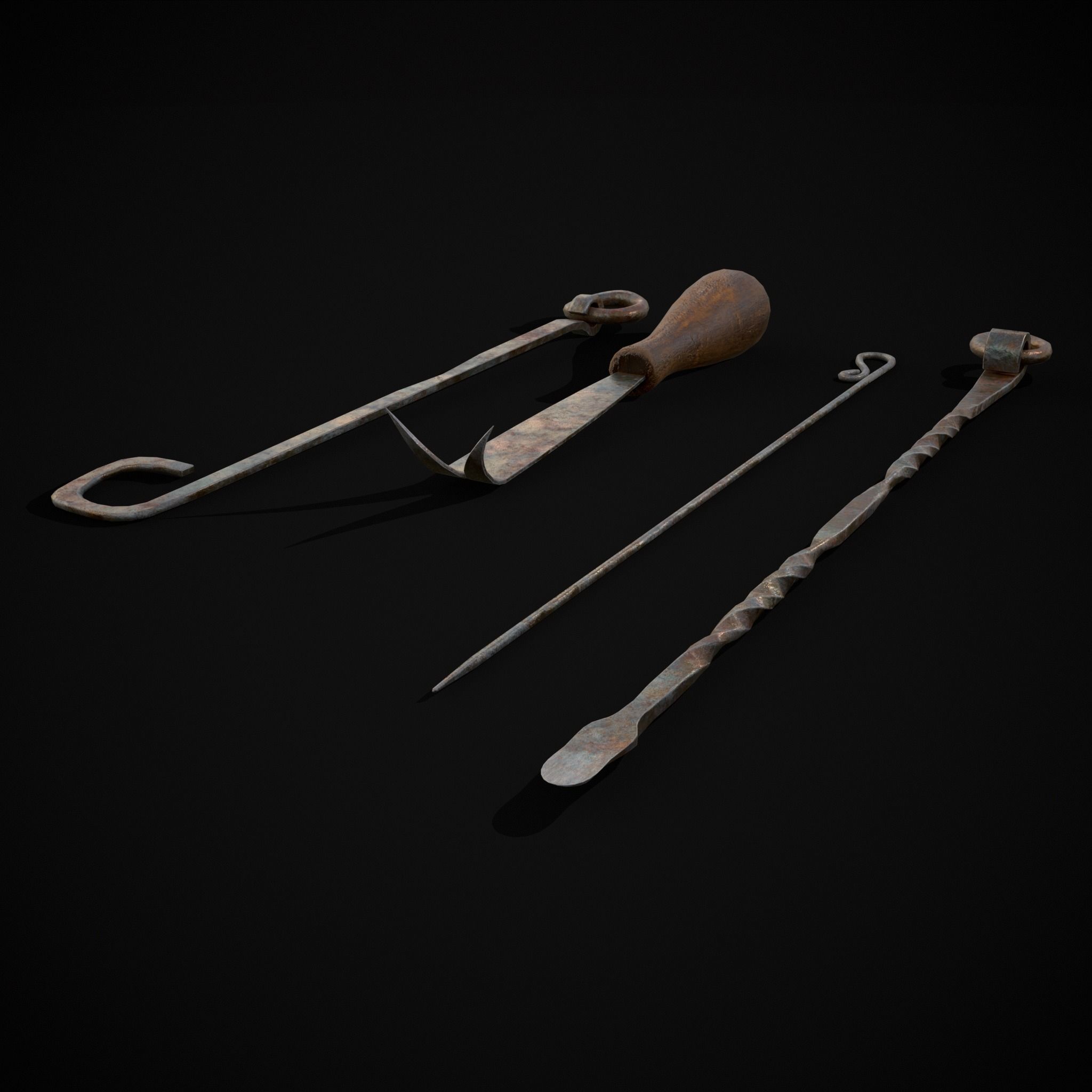 Medieval Leather Crafting Tools Low-poly 3D model_3