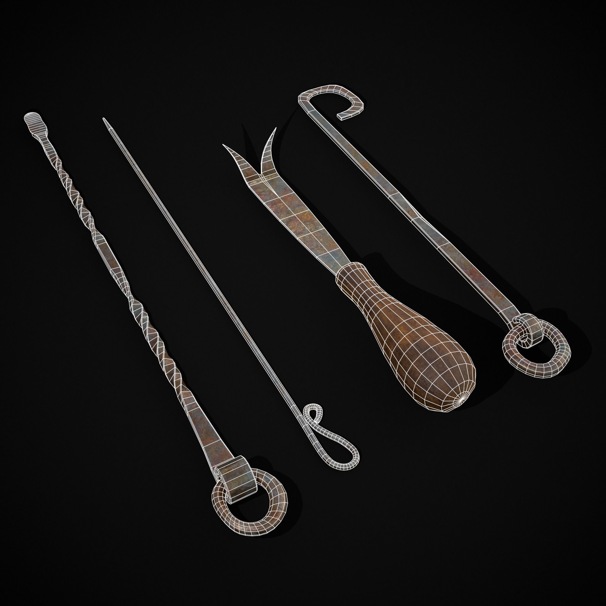 Medieval Leather Crafting Tools Low-poly 3D model_2