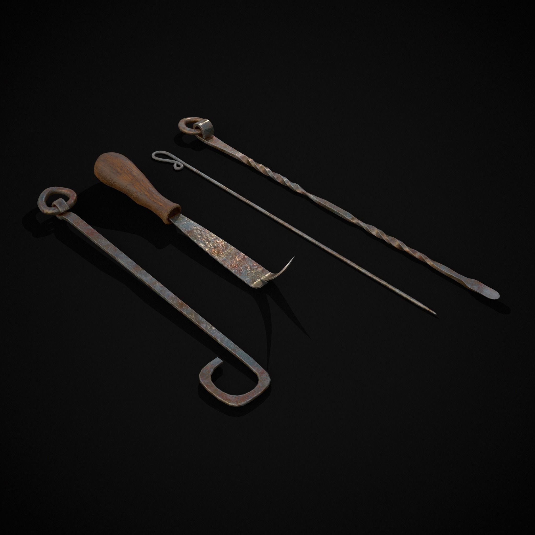 Medieval Leather Crafting Tools Low-poly 3D model_25