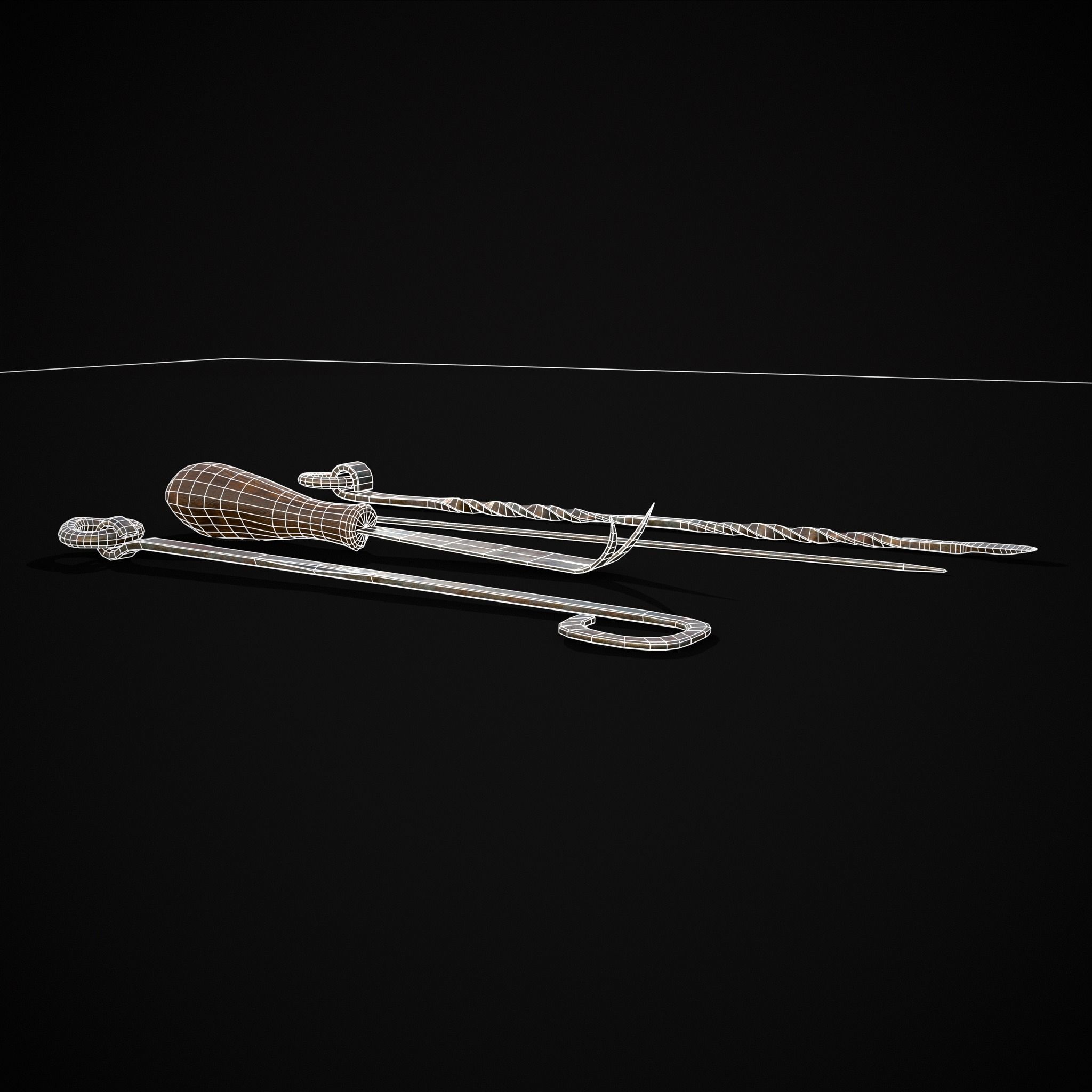 Medieval Leather Crafting Tools Low-poly 3D model_6
