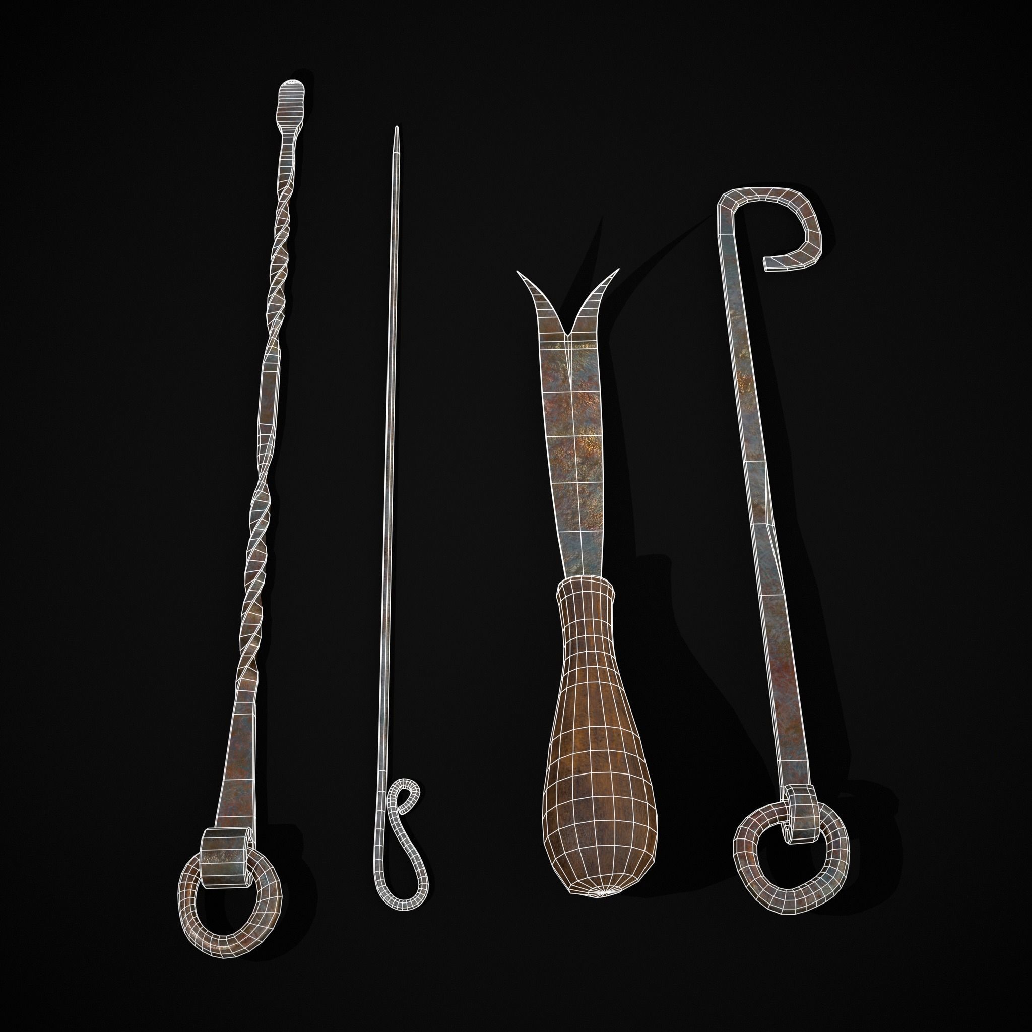 Medieval Leather Crafting Tools Low-poly 3D model_8