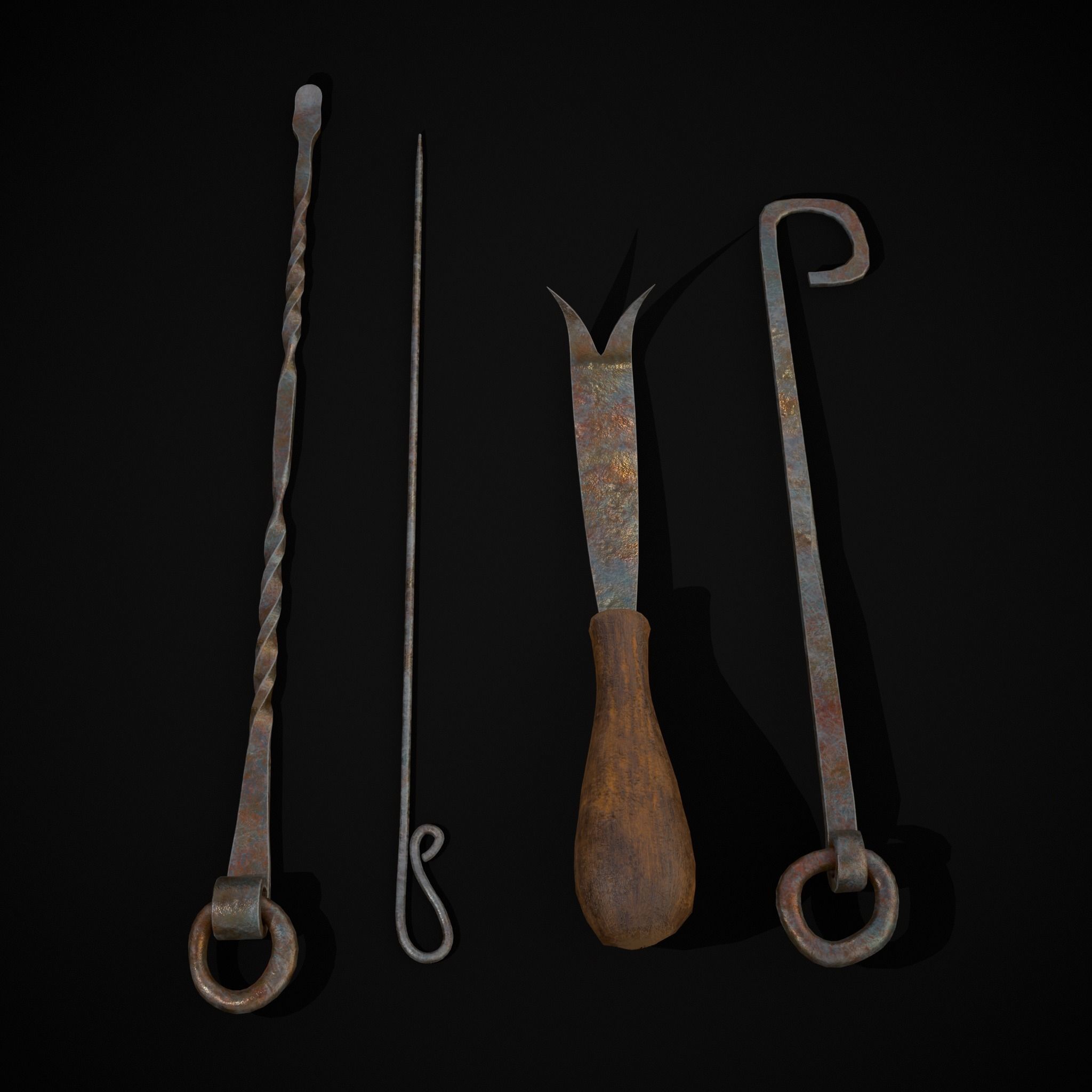 Medieval Leather Crafting Tools Low-poly 3D model_7