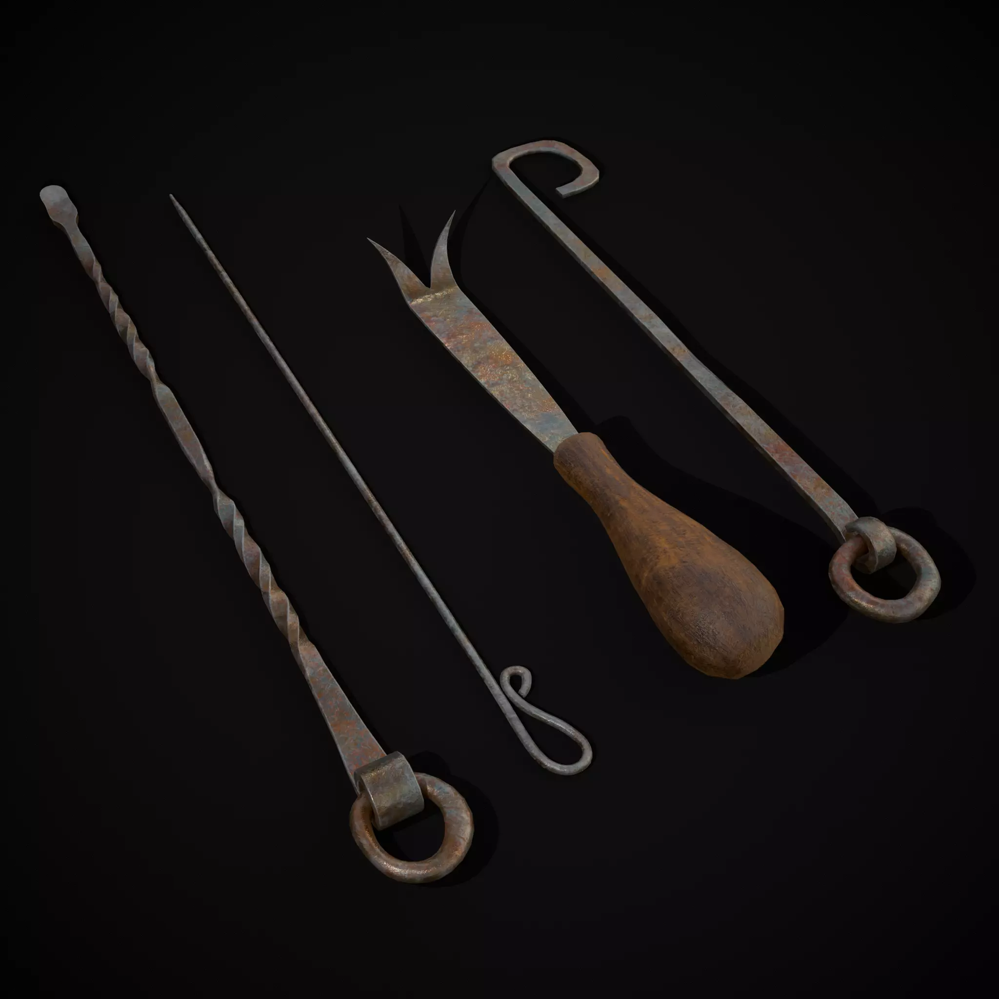 Medieval Leather Crafting Tools Low-poly 3D model_0