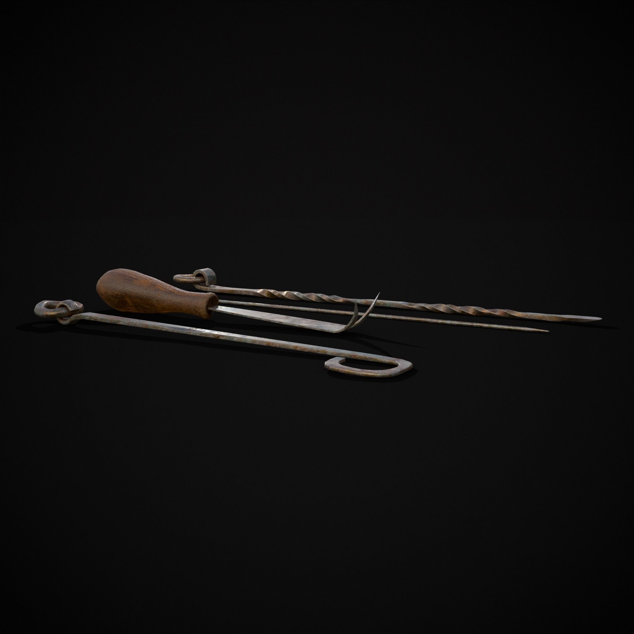 Medieval Leather Crafting Tools Low-poly 3D model_5