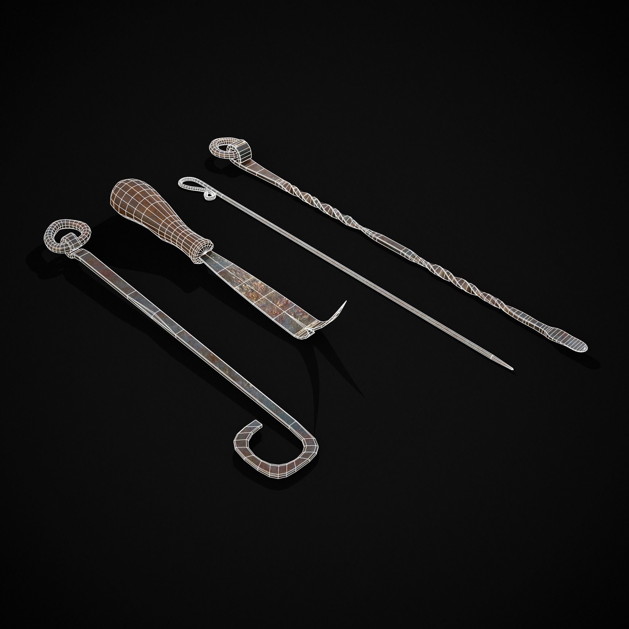 Medieval Leather Crafting Tools Low-poly 3D model_26