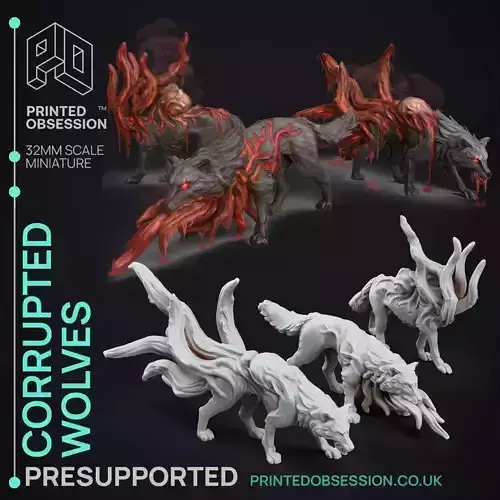 Corrupted Wolves - 3D Printable TTRPG - PRESUPPORTED - 32mm