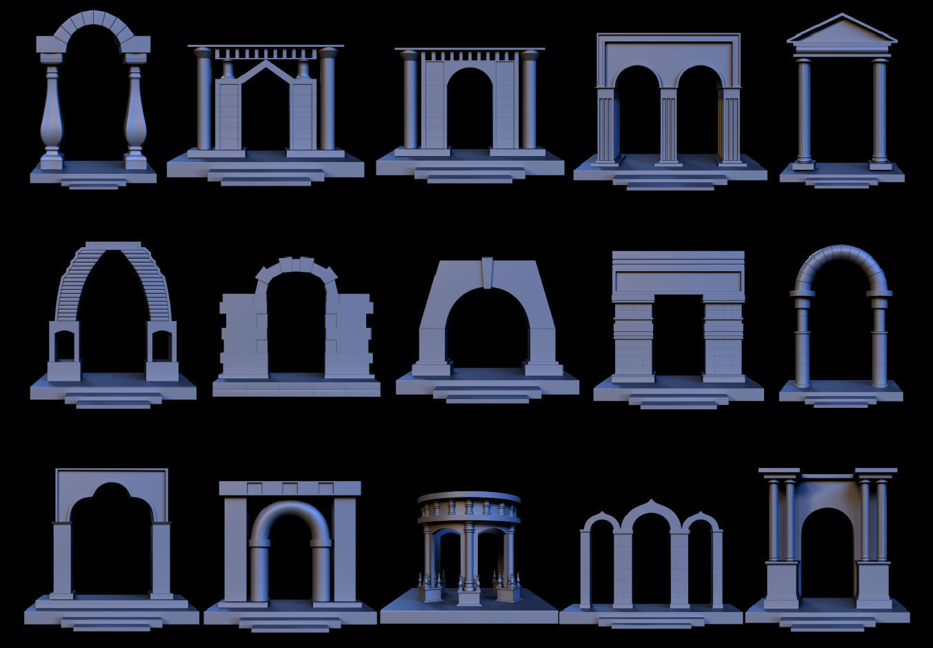 78 Gate Base Mesh Pack Low-poly 3D model_16