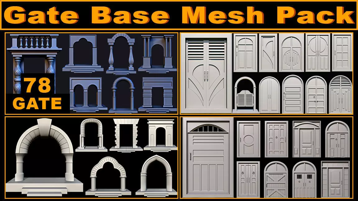 78 Gate Base Mesh Pack Low-poly 3D model_0