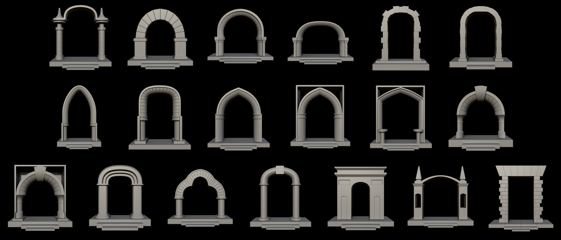 78 Gate Base Mesh Pack Low-poly 3D model_17