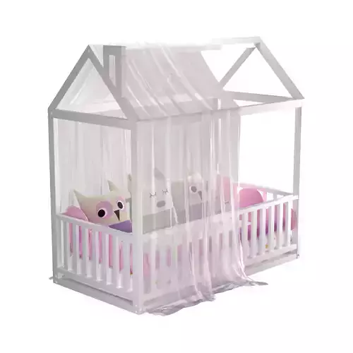 Childrens floor bed - house Alva from solid Beech 3D model
