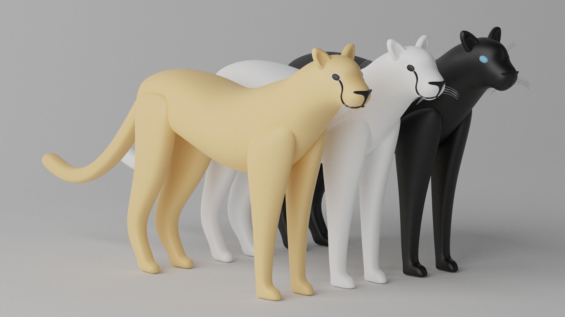 Cartoon Cheetah Black Panther Snow Leopard 1 3D model_14