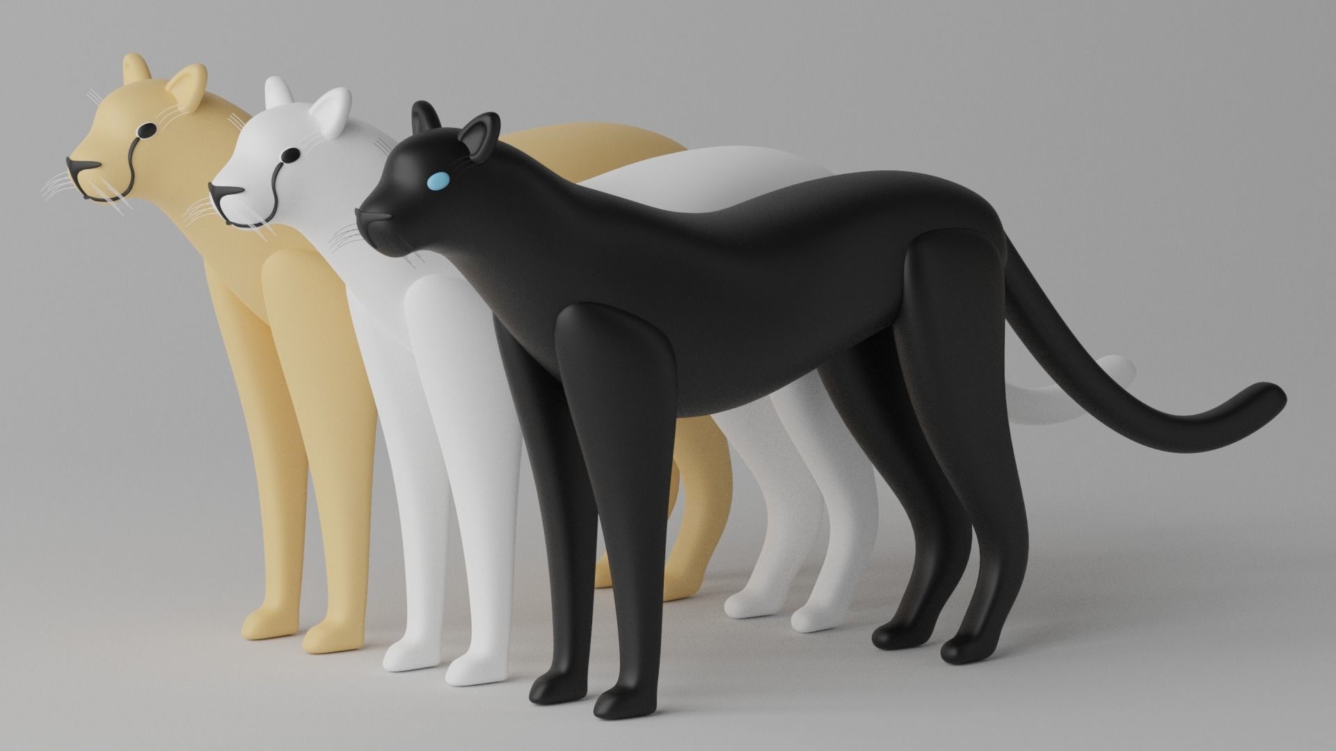 Cartoon Cheetah Black Panther Snow Leopard 1 3D model_12