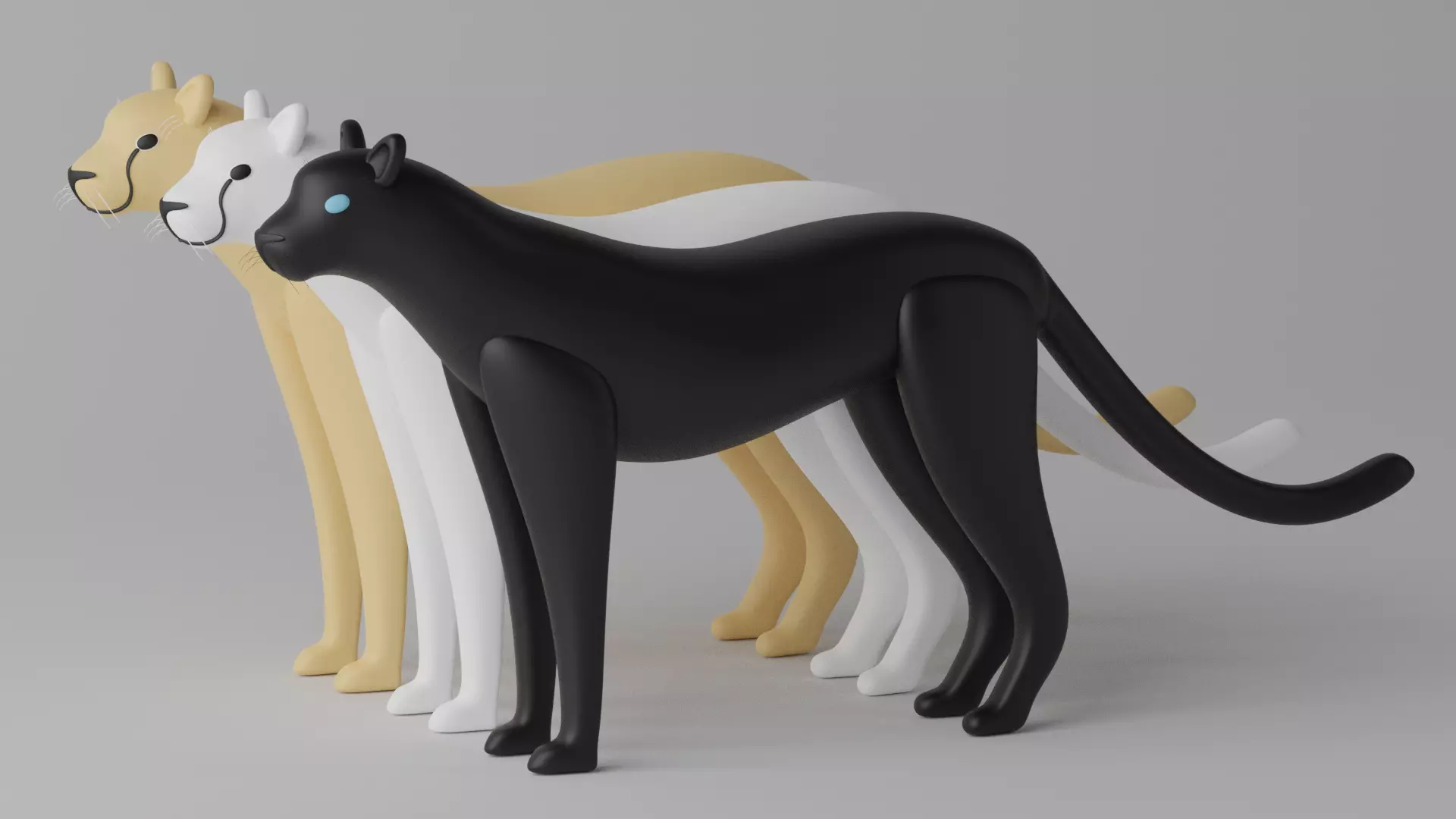 Cartoon Cheetah Black Panther Snow Leopard 1 3D model_0