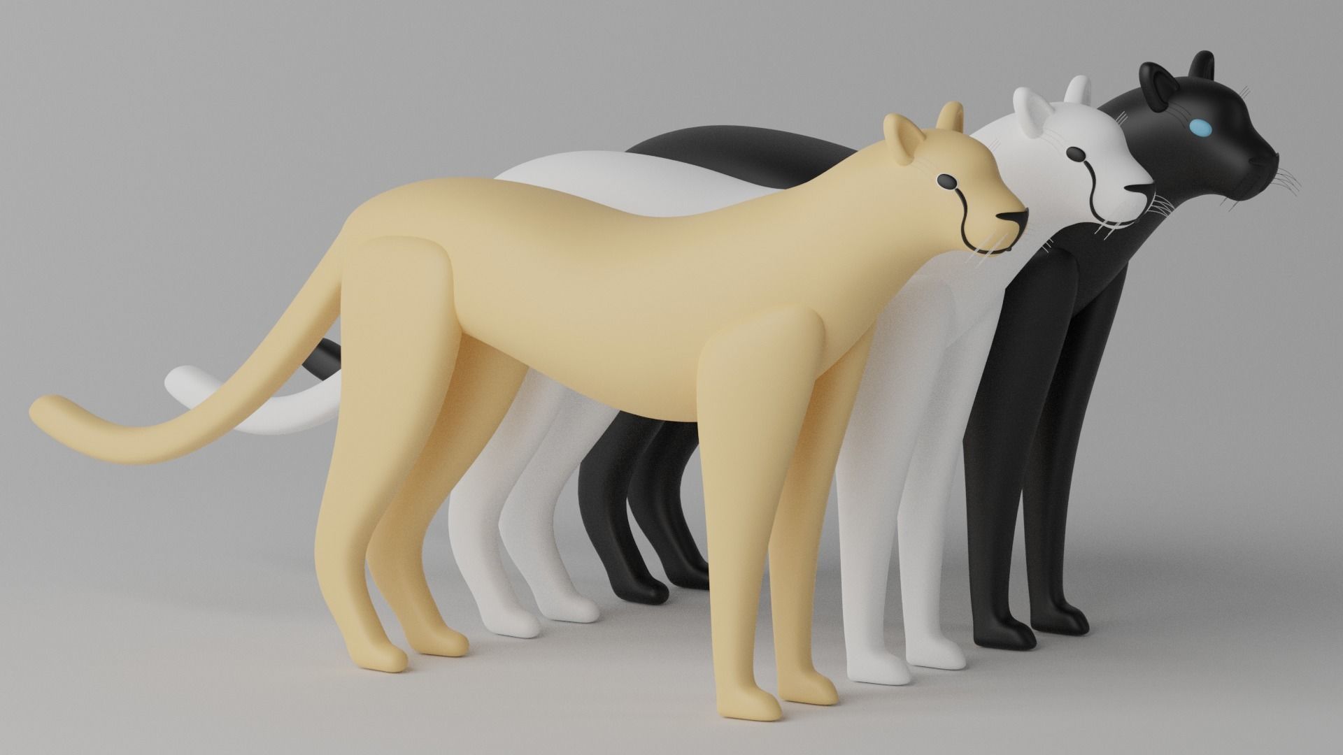 Cartoon Cheetah Black Panther Snow Leopard 1 3D model_1