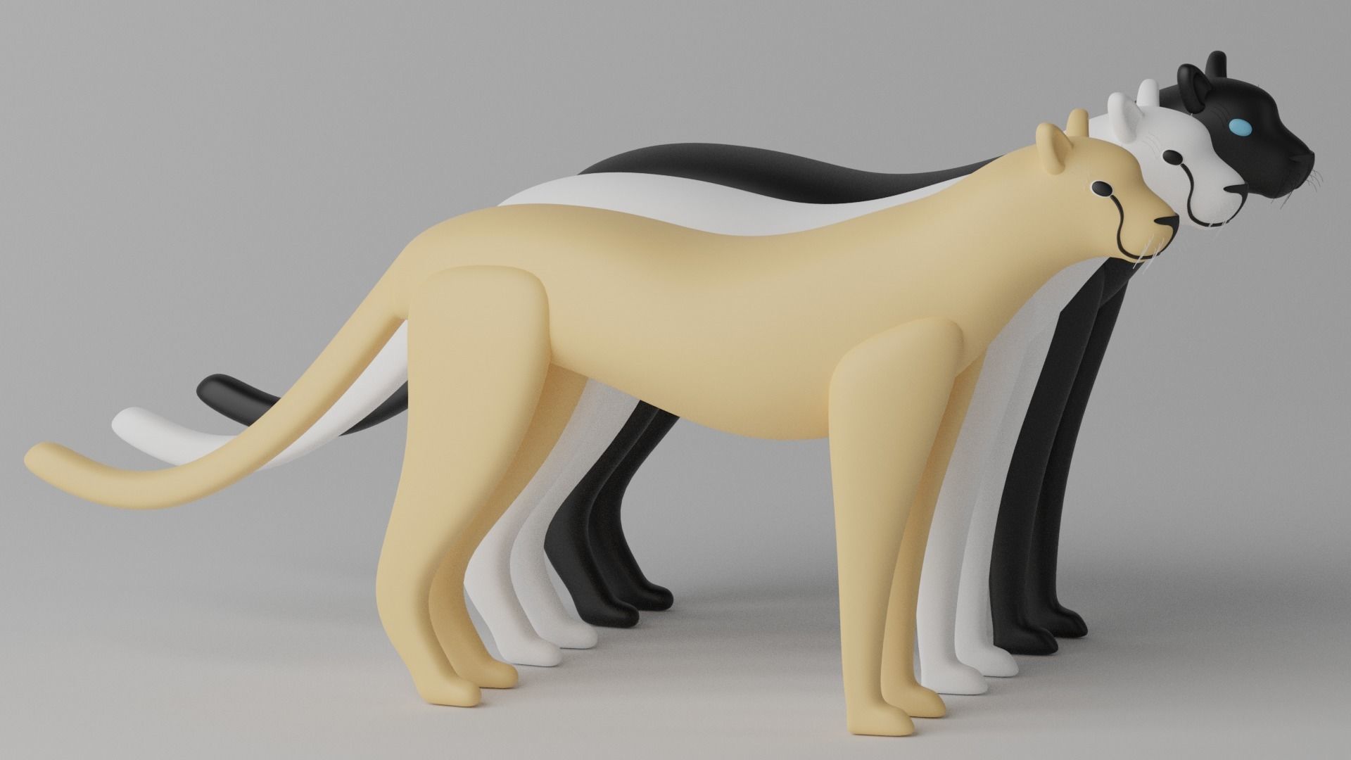 Cartoon Cheetah Black Panther Snow Leopard 1 3D model_2
