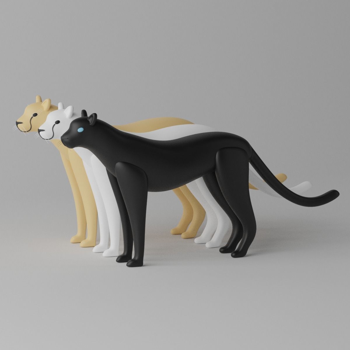Cartoon Cheetah Black Panther Snow Leopard 1 3D model_15