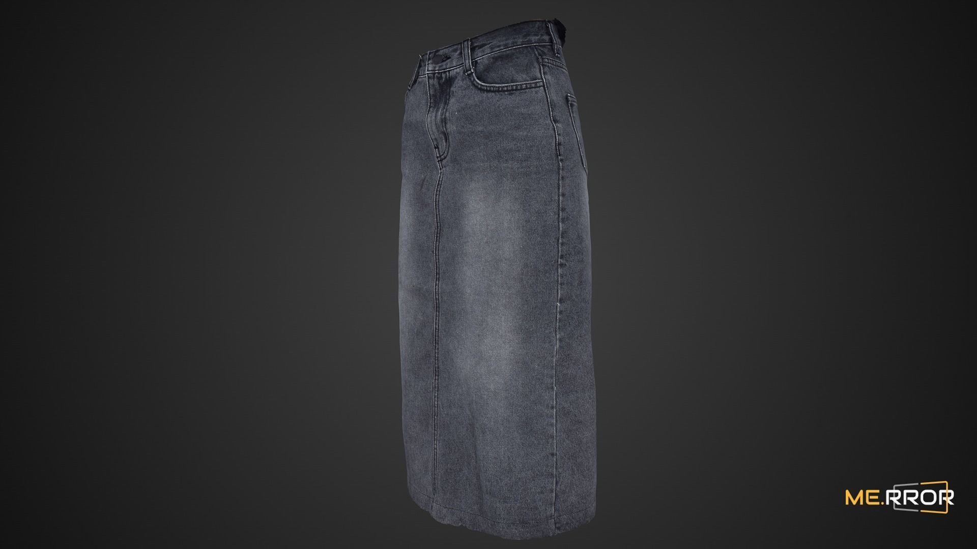 Denim Long Skrit 3D model_6