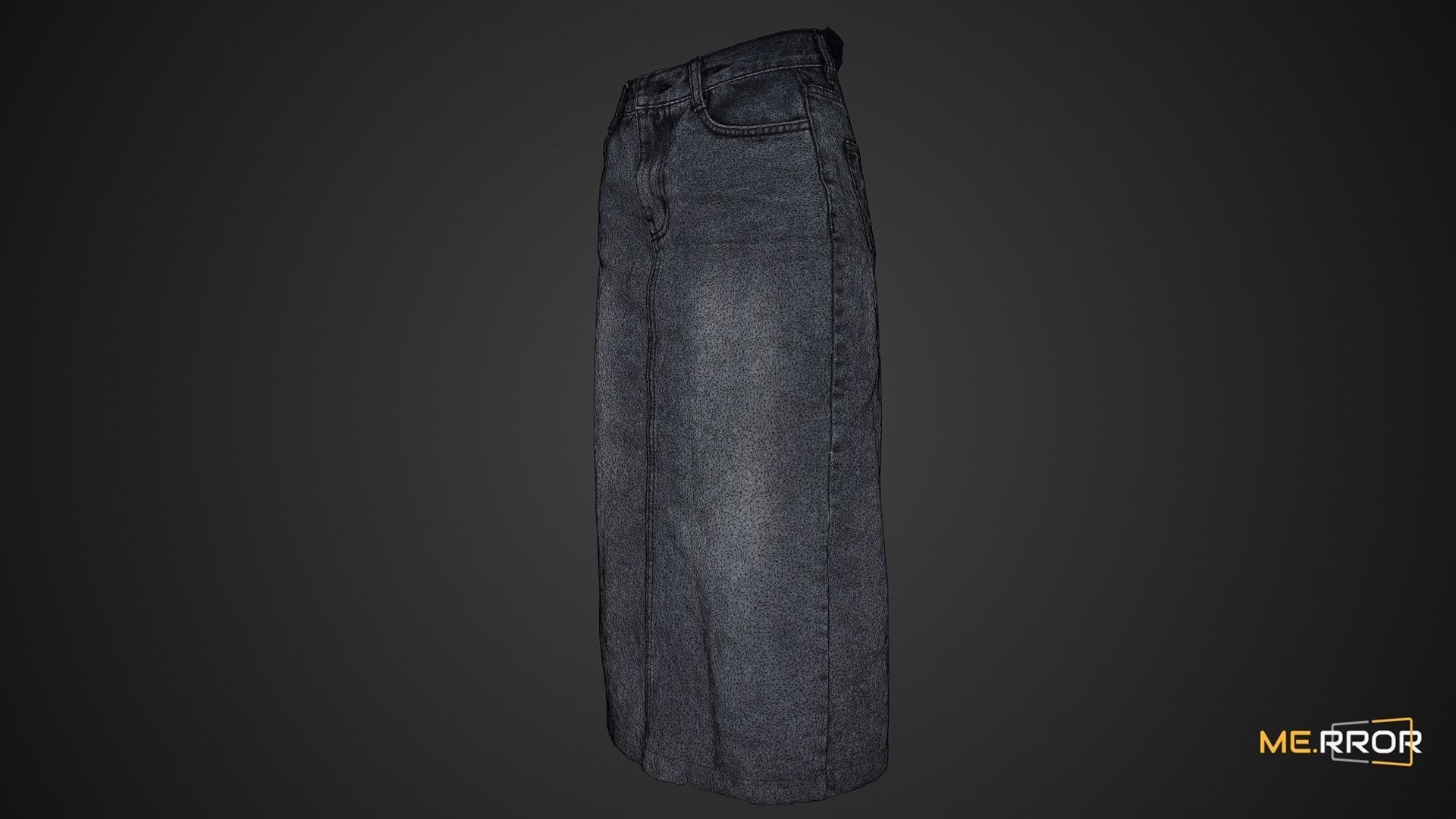 Denim Long Skrit 3D model_7