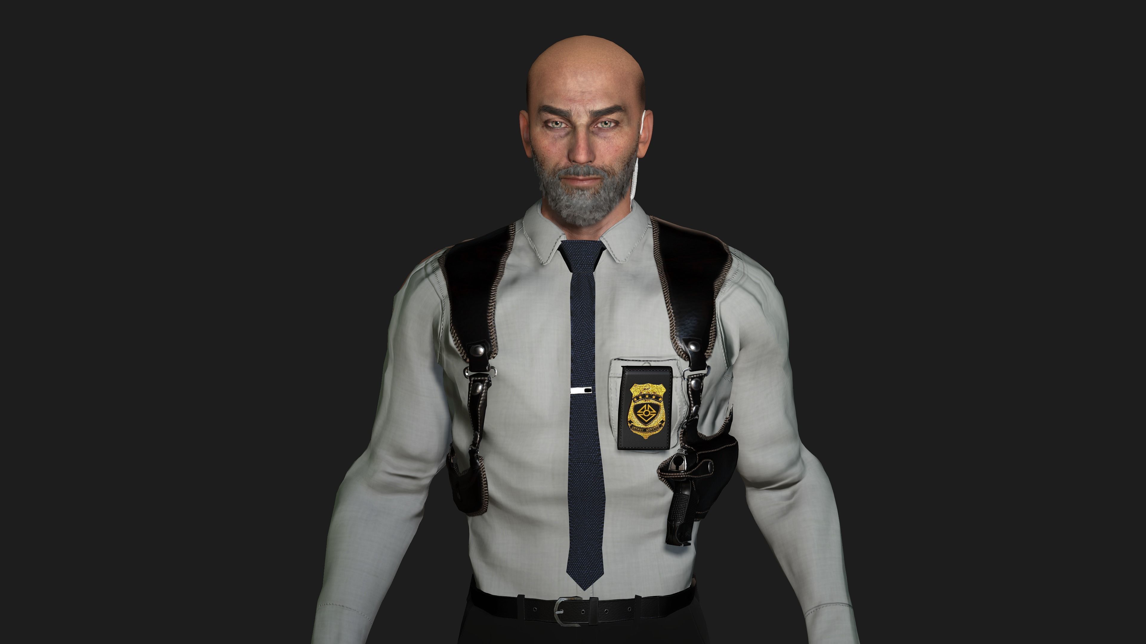AAA 3D POLICE MAN GUN BADGE -REALISTIC RIG GAME READY CHARACTER Low-poly 3D model_8