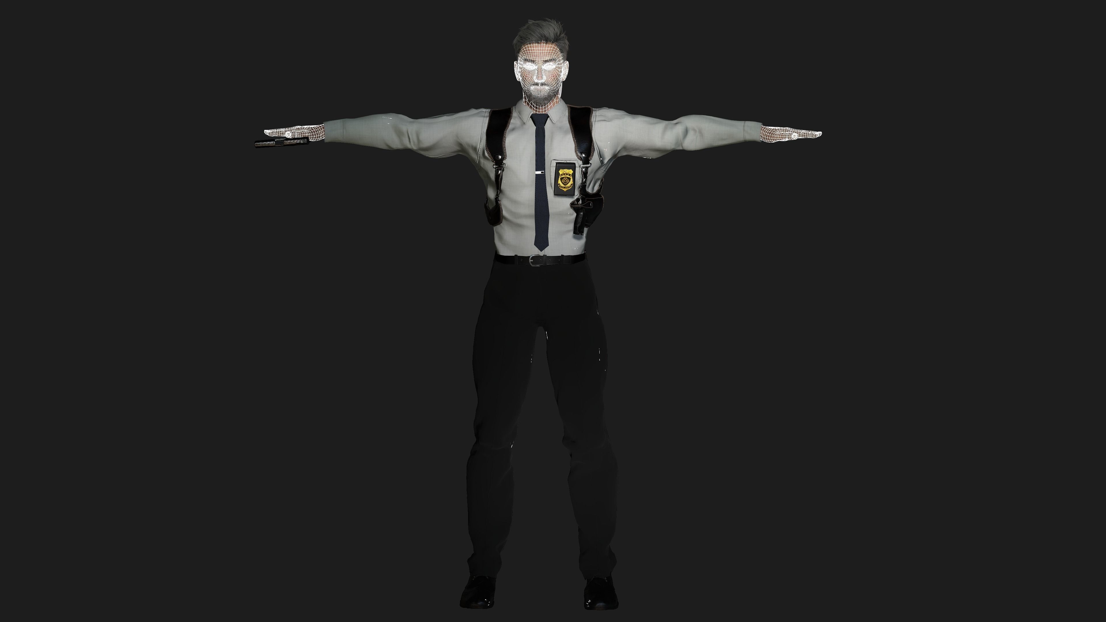 AAA 3D POLICE MAN GUN BADGE -REALISTIC RIG GAME READY CHARACTER Low-poly 3D model_19