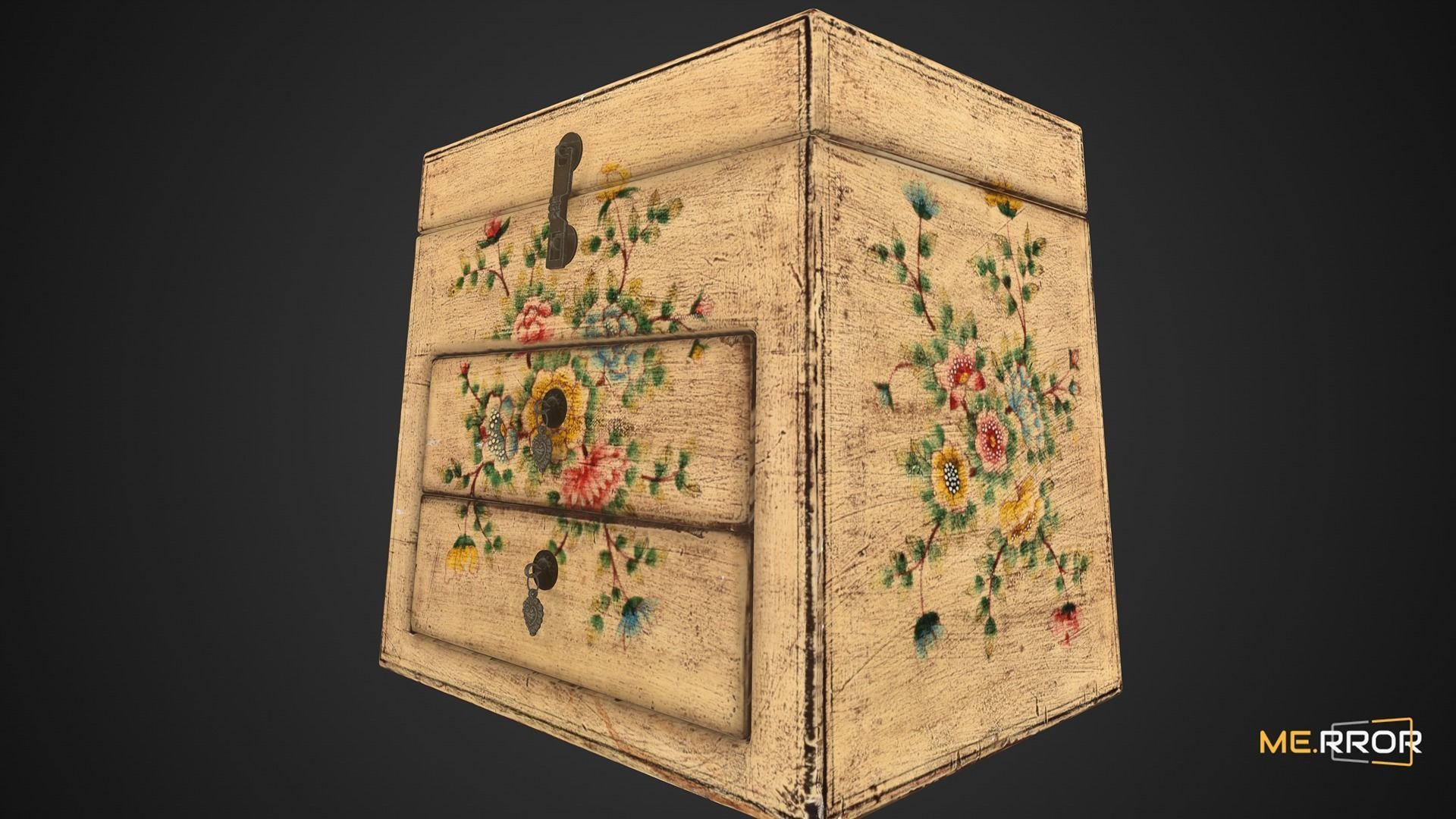 Game Ready Floral Small Drawer Low-poly 3D model_5