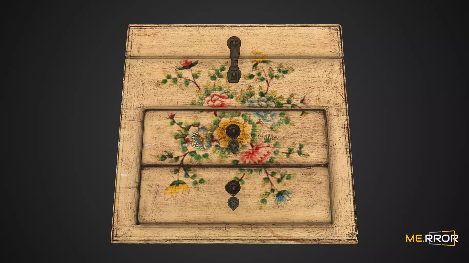 Game Ready Floral Small Drawer Low-poly 3D model_0