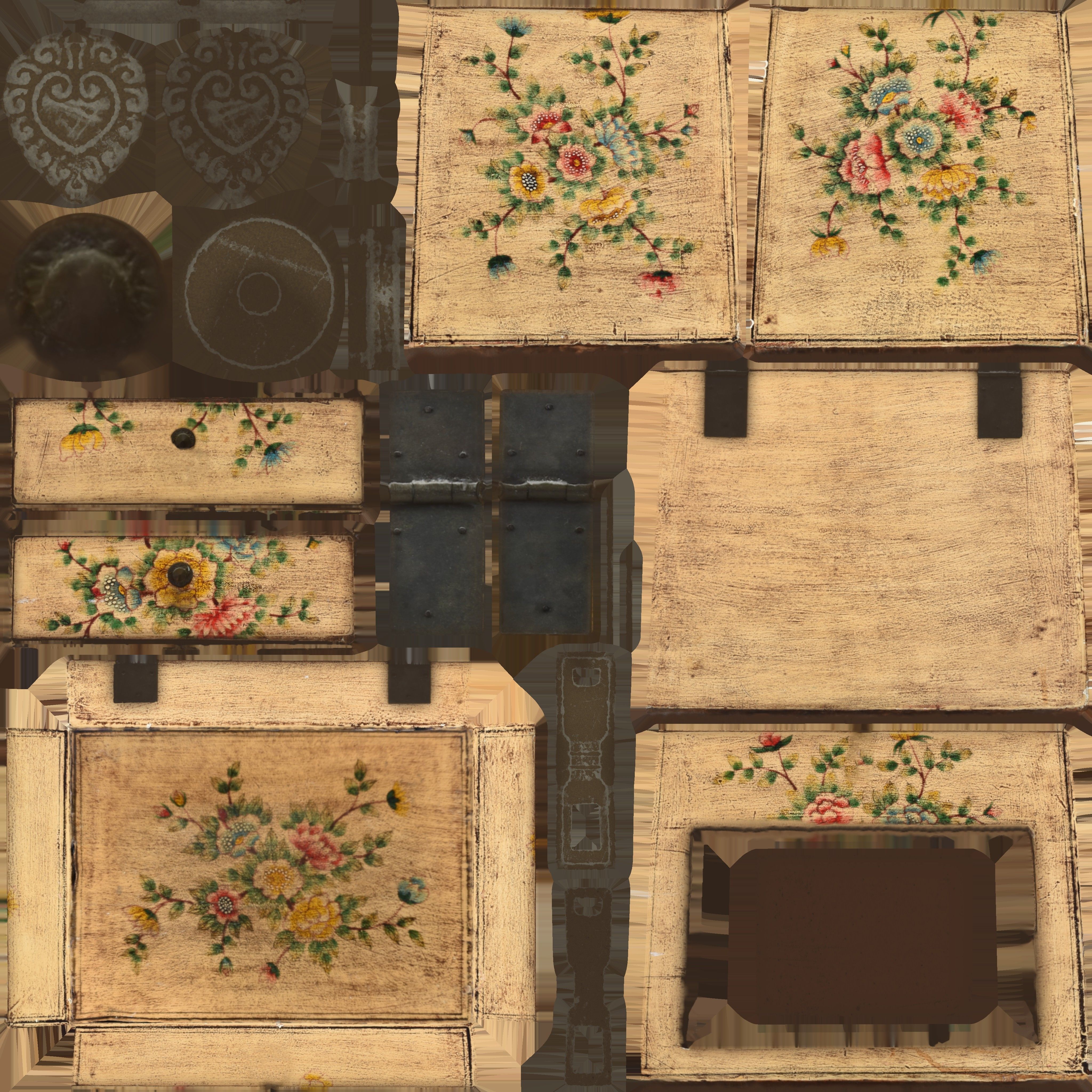 Game Ready Floral Small Drawer Low-poly 3D model_17