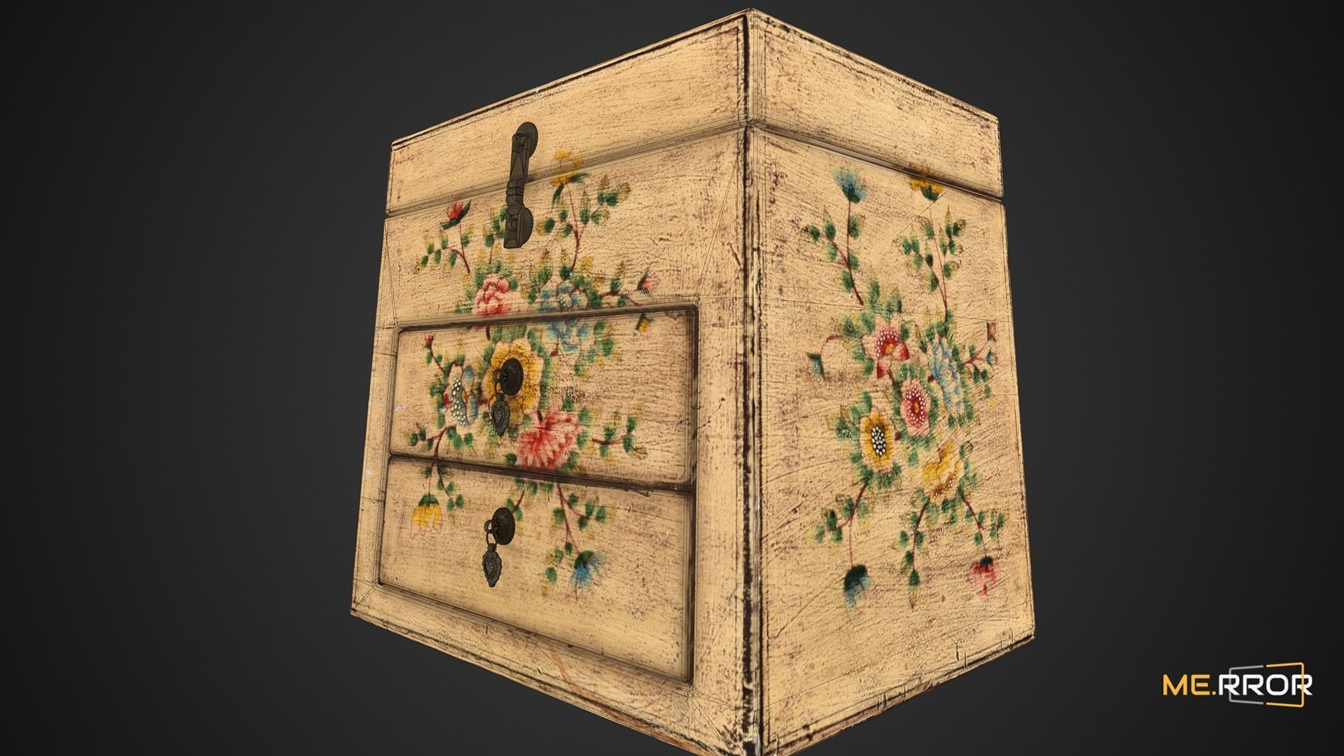 Game Ready Floral Small Drawer Low-poly 3D model_4