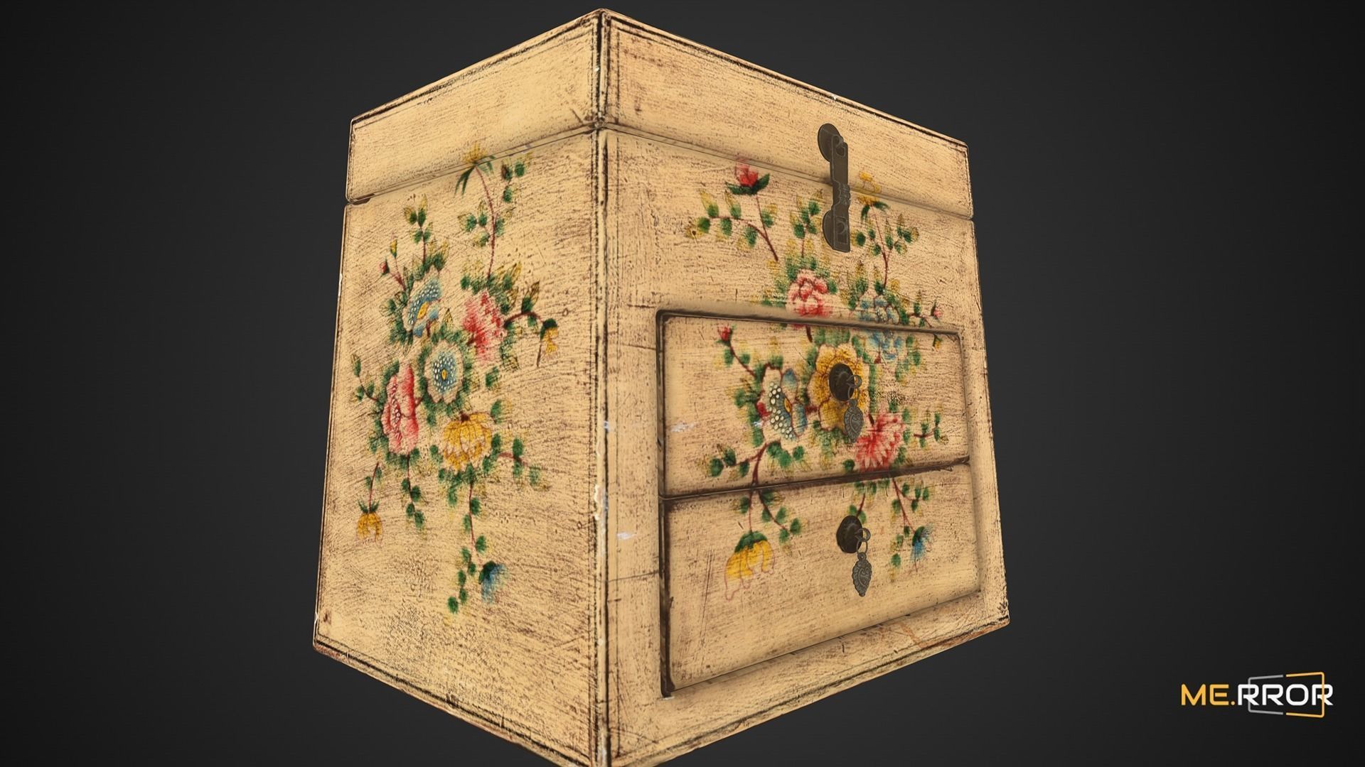 Game Ready Floral Small Drawer Low-poly 3D model_7