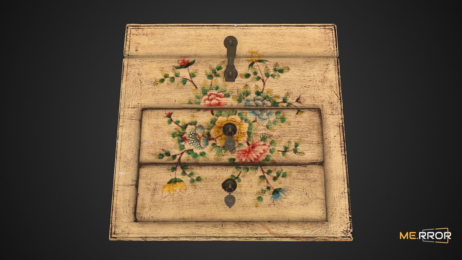Game Ready Floral Small Drawer Low-poly 3D model_3