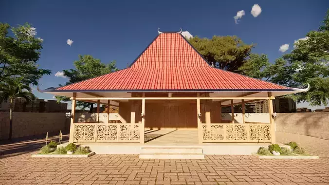 Joglo Javanese Traditional Wood House Design 3D model