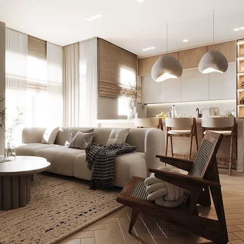 Japandi House Interior  3D model 7