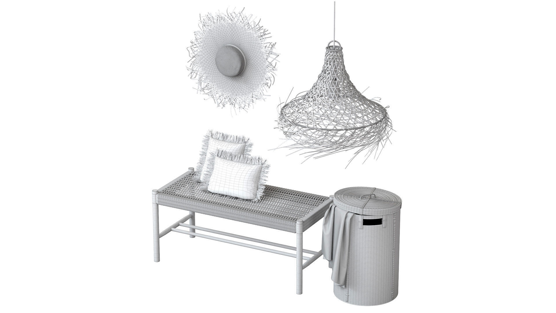 Wicker bamboo decor bathroom set 01 3D model_9