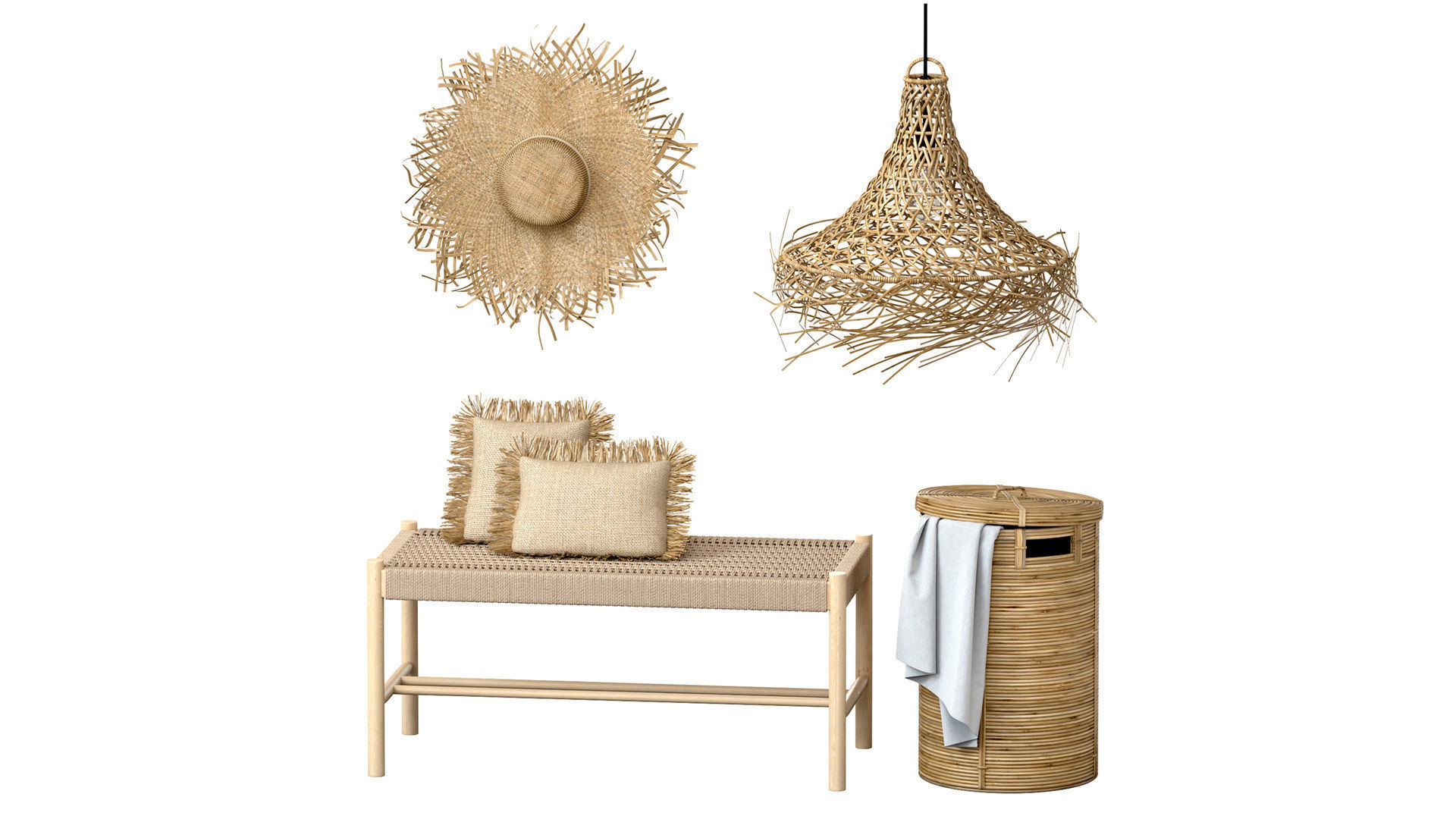 Wicker bamboo decor bathroom set 01 3D model_1