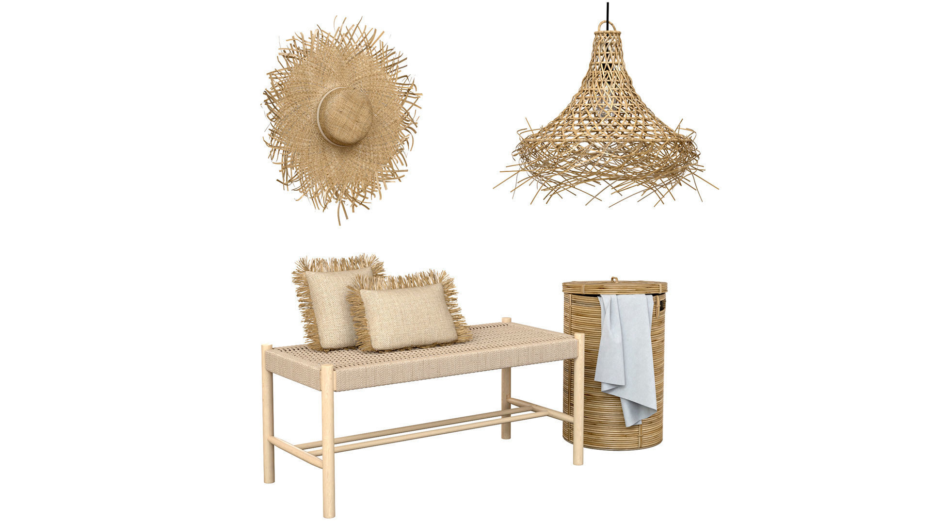 Wicker bamboo decor bathroom set 01 3D model_3