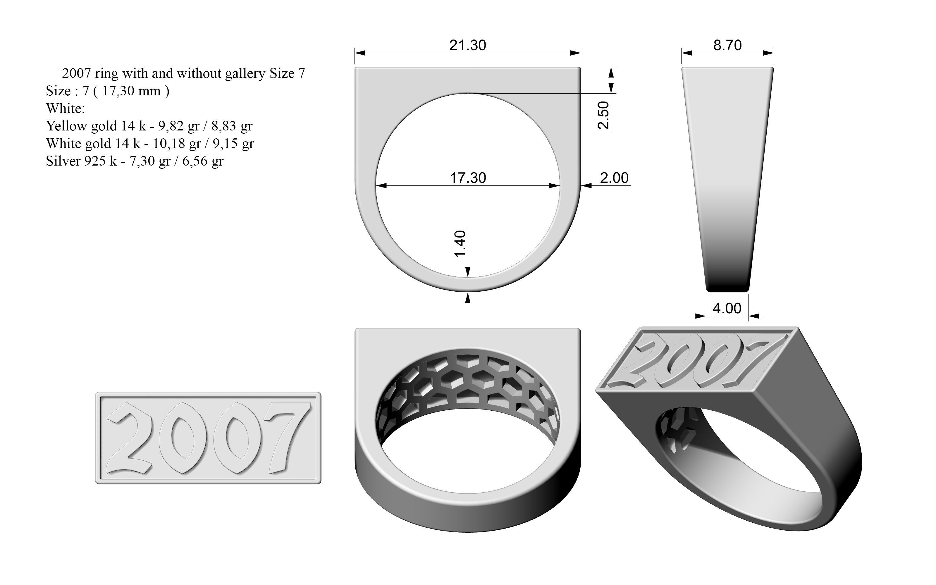 2007 Ring Set with and without gallery Size 5 - 9 US 3D print model_1