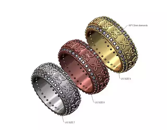 Diamond celtic flower band US sizes 7 8 9