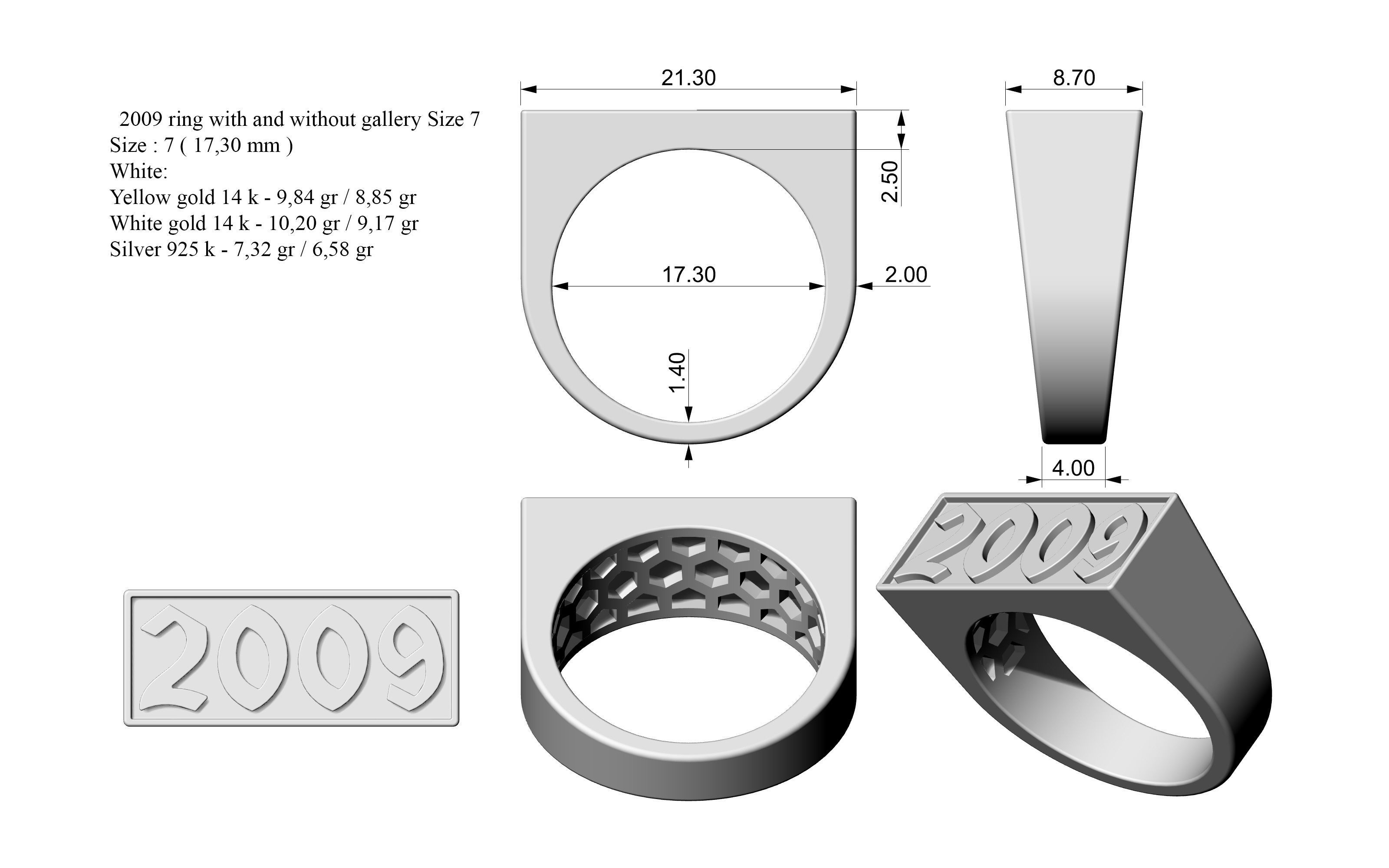 2009 Ring Set with and without gallery Size 5 - 9 US 3D print model_1