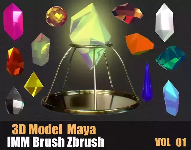 100 Crystals 3D Model And Brush Zbrush