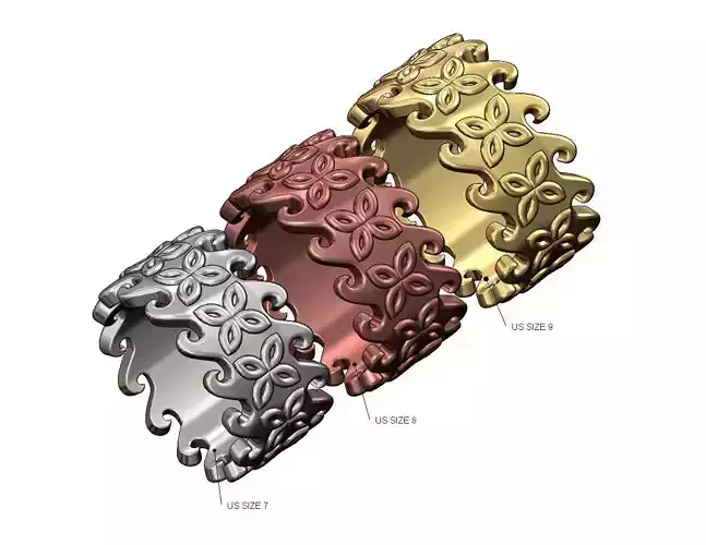 Celtic flower wave pattern band US sizes 7 8 9