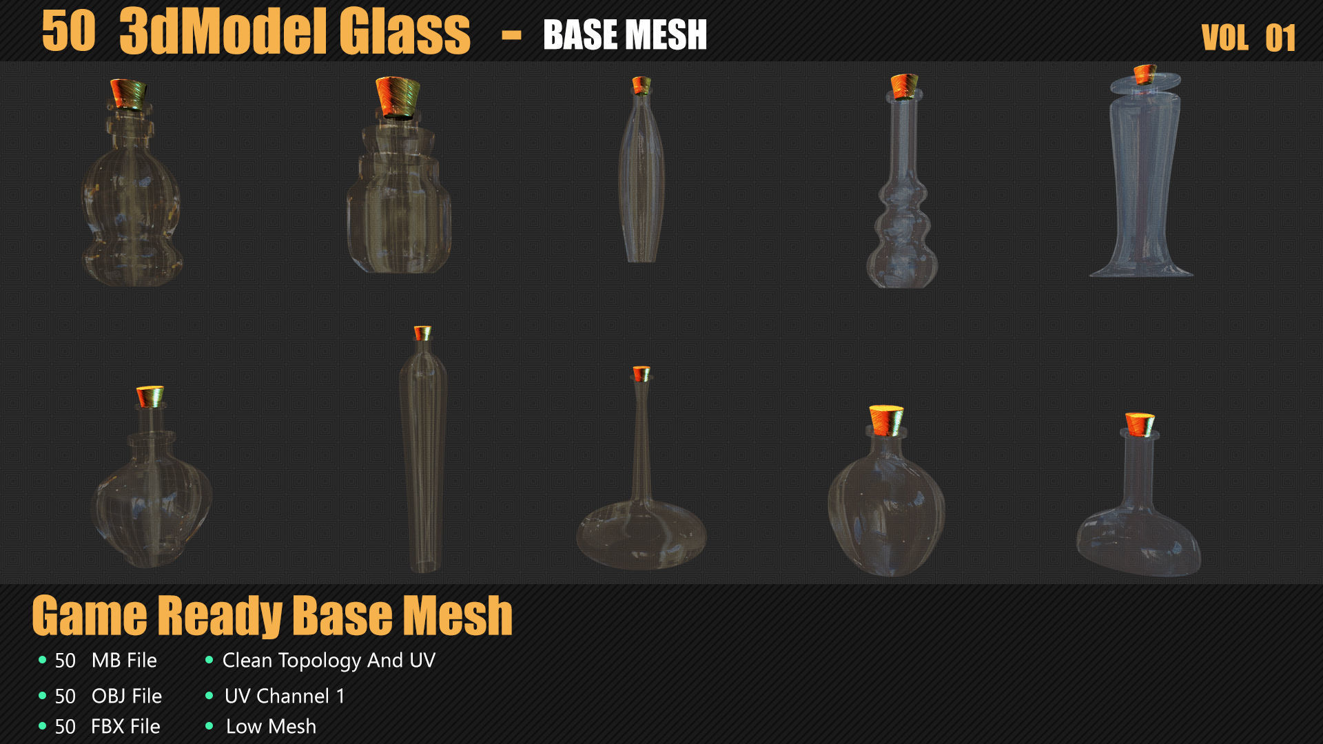 50 3D Glass Models Base Mesh In Maya 3D model_3
