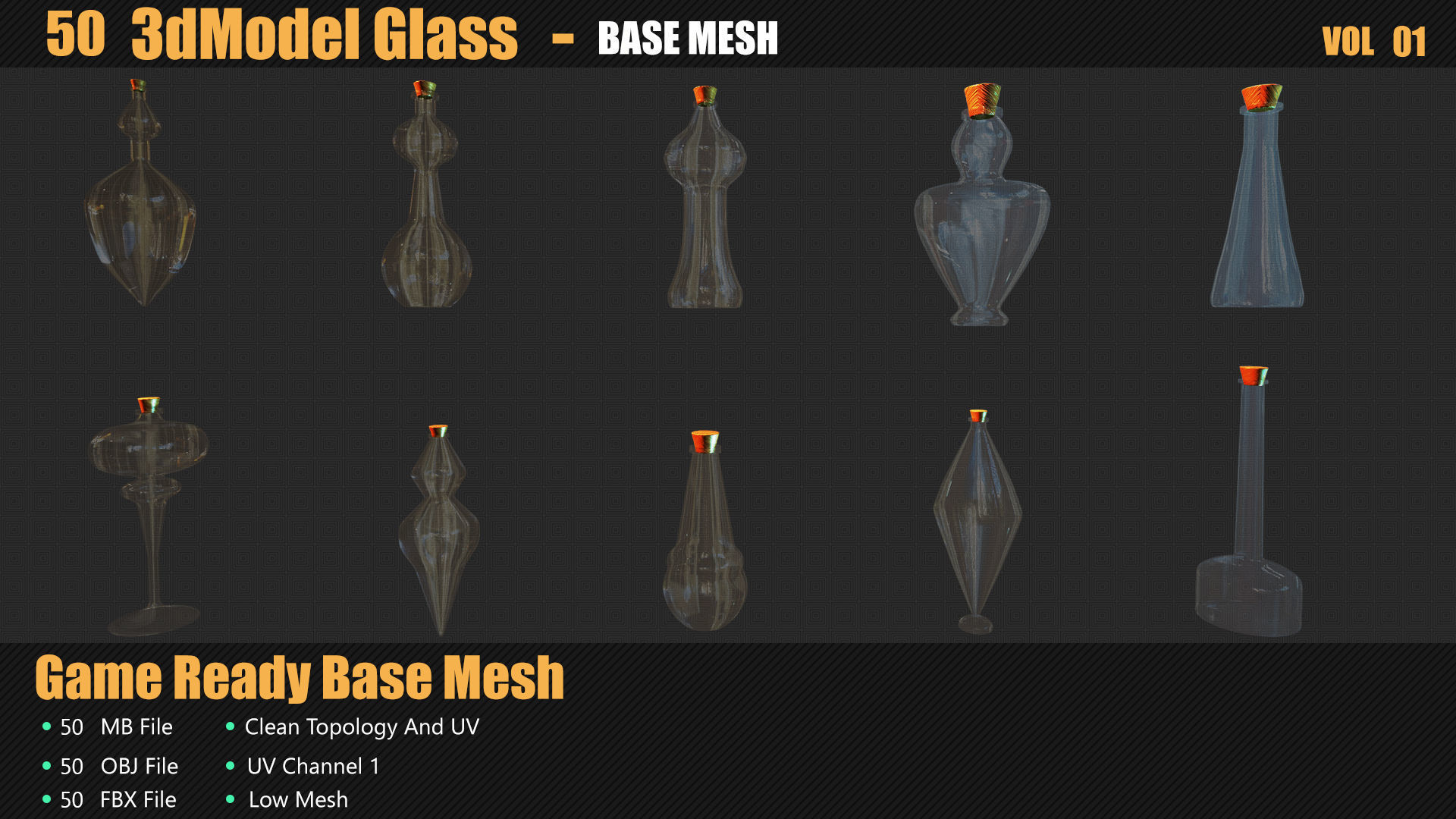 50 3D Glass Models Base Mesh In Maya 3D model_4