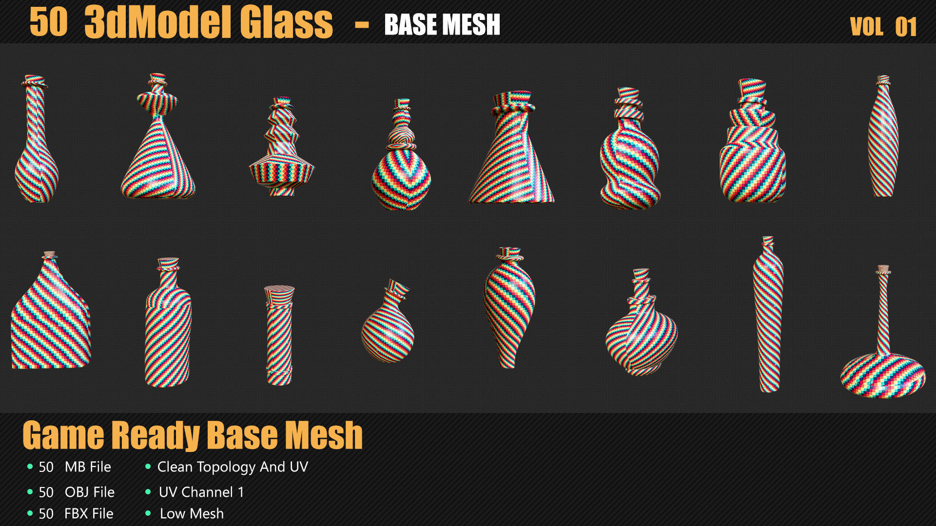 50 3D Glass Models Base Mesh In Maya 3D model_7